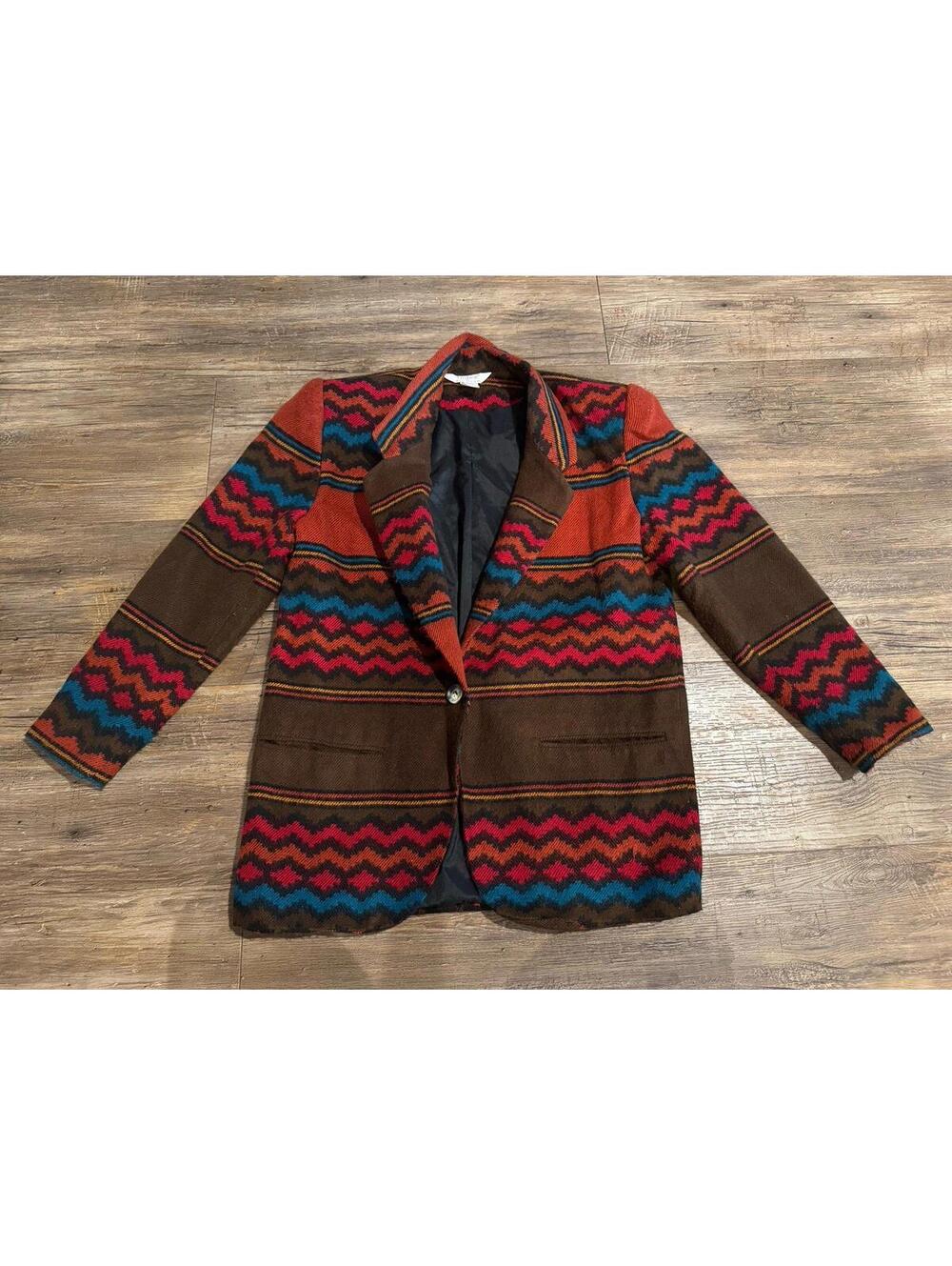 Vintage Index Aztec Western Print Brown & Orange Blazer Sz Sm Euc